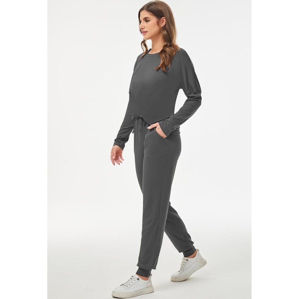 Elevate Your Style: Women's 2 Piece Casual Tracksuit in Dark Grey - Size Large - Picture 5 of 7